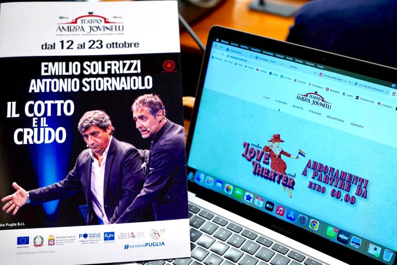 Galleria La Puglia protagonista del palcoscenico romano con lo spettacolo  “Il cotto e il crudo” di Solfrizzi e Stornaiolo   #WeAreInPuglia sotto i riflettori dal 12 al 23 ottobre  al Teatro Ambra Jovinelli di Roma - Diapositiva 6 di 6
