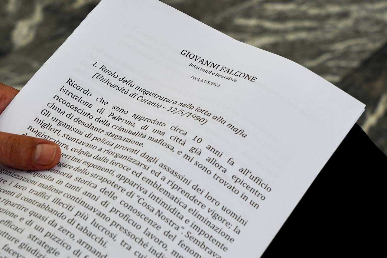 Galleria Barone oggi in Corte di Appello alla cerimonia in ricordo della strage di Capaci nella quale morirono il giudice Falcone, sua moglie e gli agenti della sua scorta - Diapositiva 4 di 11