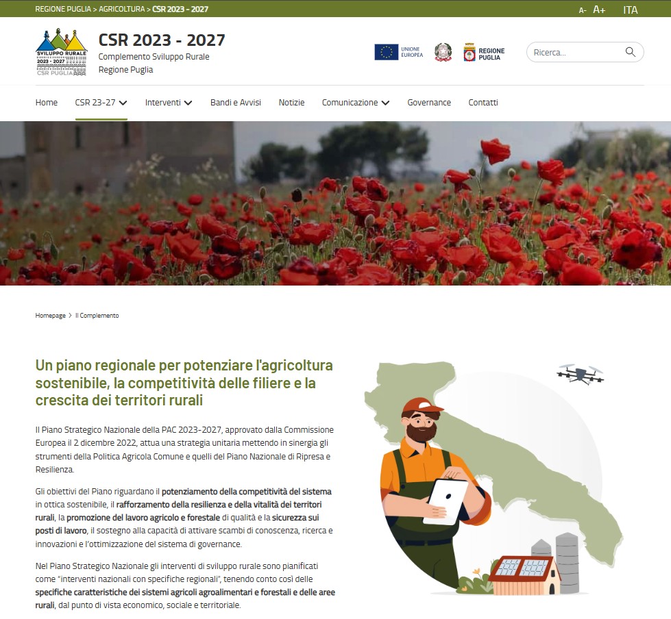 Galleria Sviluppo rurale: on line il nuovo portale del CSR Puglia 2023/2027 - Diapositiva 1 di 1